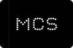 White dotted MCS logo on black background